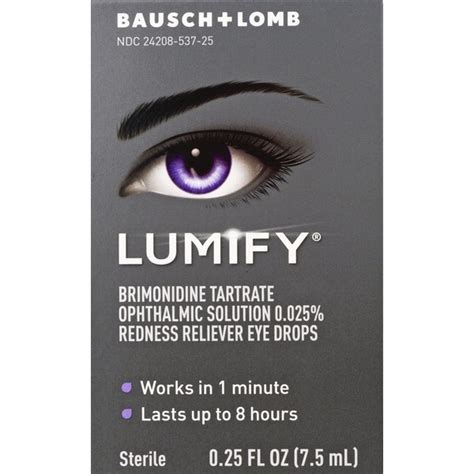 These drops are designed to relieve redness in the eye due to minor irritations by specifically targeting the source of redness. . Lumify near me